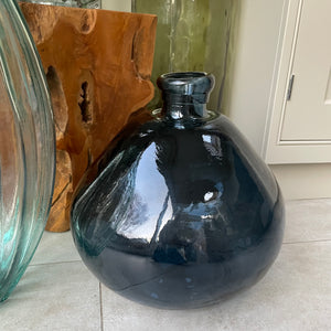 Recycled Blue Glass Low Round Vase 33cm