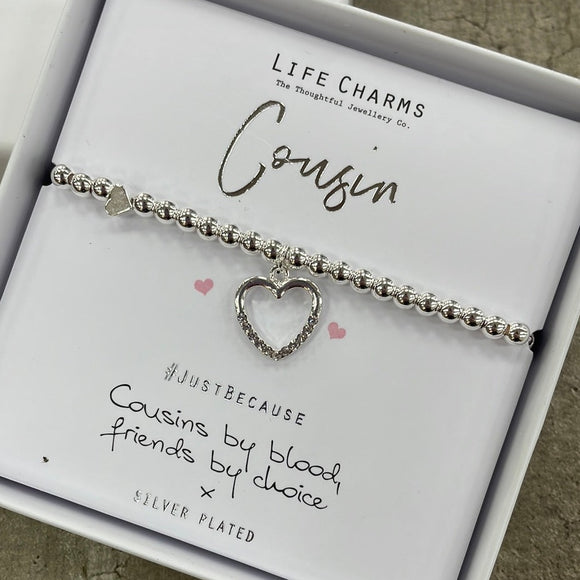 Life Charms Silver Bracelet with dangly open heart charm - 