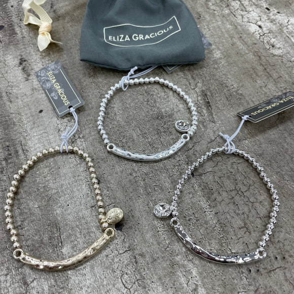 Eliza Gracious Stretch Ball Bead Bracelet with Bar Jewel Charm