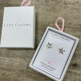 Life Charms the Thoughtful Jewellery Co. Silver plated stud hypoallergenic Earrings collection;  Starburst design