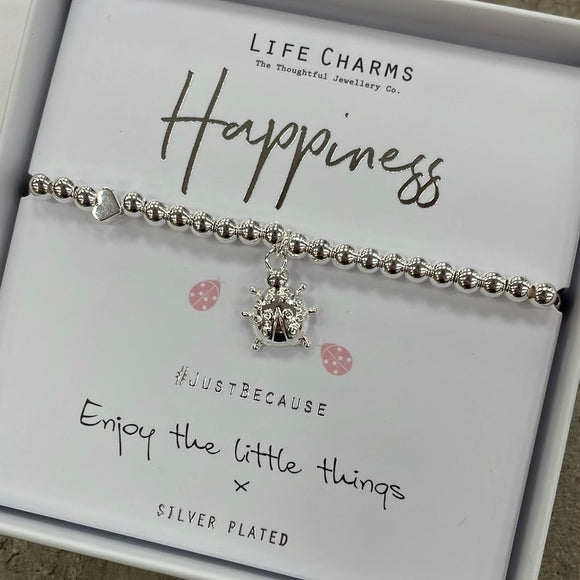 Life Charm Bracelet - 'Happiness' turtle charm bracelet with quote 'enjoy the little things x'