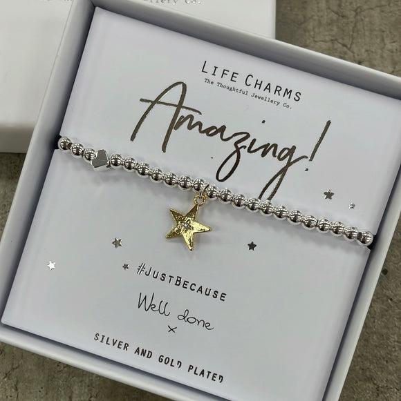 Life Charms Silver Bracelet with gold star charm - 