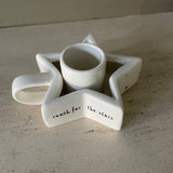 Ceramic Star shaped Candlestick Holder with loving quote: 'Reach for the stars'