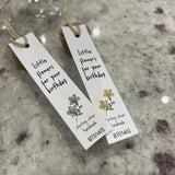Sweet flower shaped stud earrings presented in a message bottle on a card that reads "little flowers for your birthday"  Sterling Silver