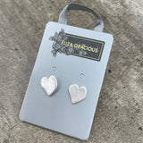 Eliza Gracious quality - affordable design led branded costume jewellery. Brushed Face Heart Studs Earrings EE0119 Matt Silver