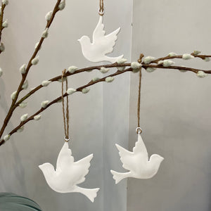 Hanging Decoration - White Enamel Dove | Medium & Large