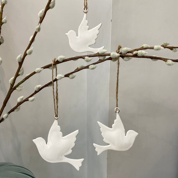 Hanging Decoration - White Enamel Dove | 3 sizes