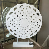 White Circle carved panel on Stand H48cm