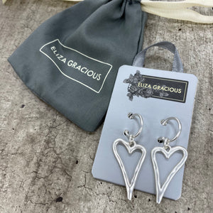 Eliza Gracious - quality affordable design led branded costume jewellery.  Outline Heart Dangly Earrings *Best sellers!* Available in Silver, Matt Silver & Matt Rose  EE0030