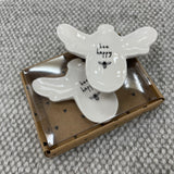 Ceramic Bee shaped Trinket Dish with quote: 'Bee happy..'