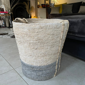 Large White & Grey Natural Tall Seagrass Basket