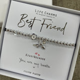Life Charm Silver Bracelet with Flower & Bee Charm - "Best Friend #justbecause You are my bestie x"