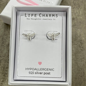 Life charm silver plated stud bee earrings with CZ stones E226S
