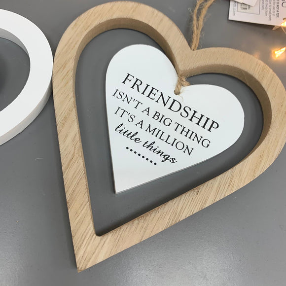 Wooden Hanging Heart Friendship Decoration; Friendship isn't a big things its a million other things...