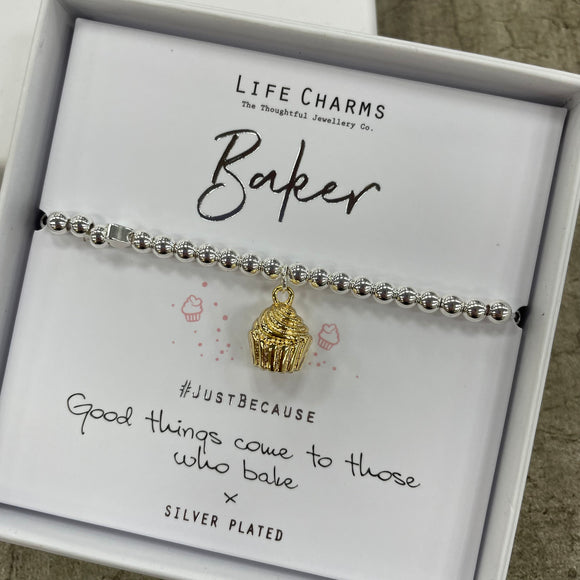 Life Charms Silver Bracelet with Gold Cupcake Charm - 