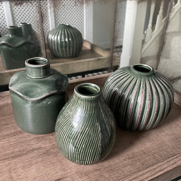 Rustic Green Ceramic Vases - 2 styles