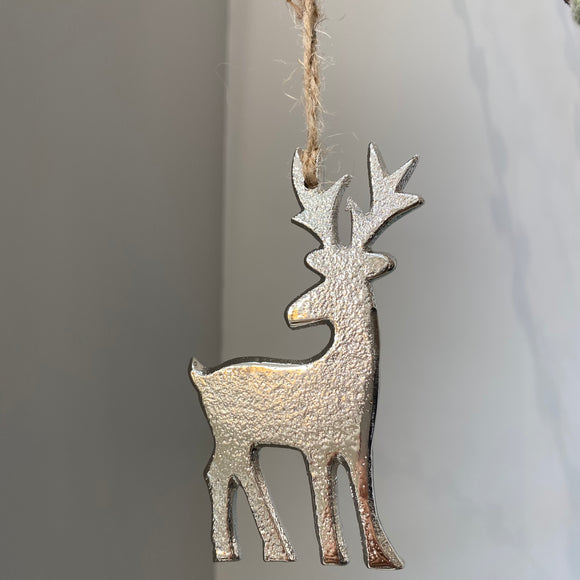 Silver Metal Hanging Reindeers - Small 10cm