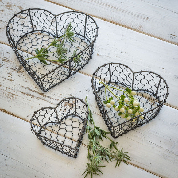 Retreat - Dark Wire Heart Baskets in 3 sizes