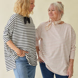 Chalk Bryony Pink stripe A loose fitting shape with side vents and drop shoulder seam. Made in soft cotton jersey with contrasting back neck tape.