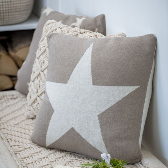 Retreat-home Reversible Taupe/Ivory Star Knit Cushion 40cm 22SS21