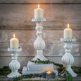 Whitewashed Wooden Fancy Candlestick